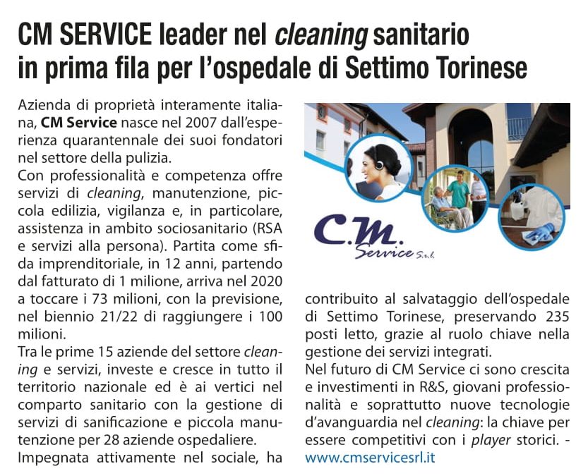 CM Service Leader nel cleaning sanitario in prima fila per l’ospedale di Settimo Torinese